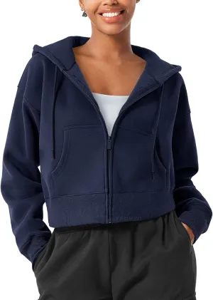YEOREO Zip Up Hoodies for Women Fleece Pullover Cropped Crew Neck Sweatshirts Katrine Fall Winter Clothes with Pockets