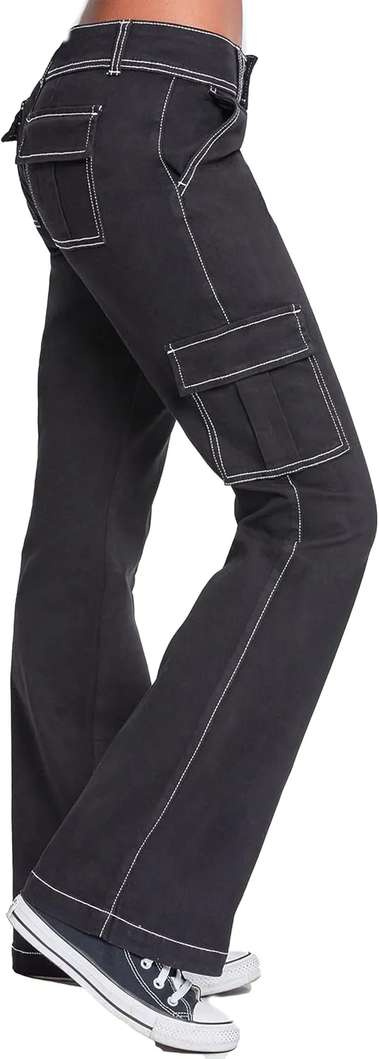 YMI Jeans Women's 2 Button Low Rise Cargo Flare Pants