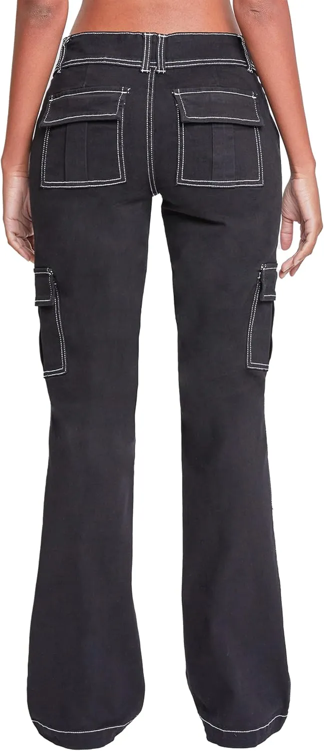 YMI Jeans Women's 2 Button Low Rise Cargo Flare Pants