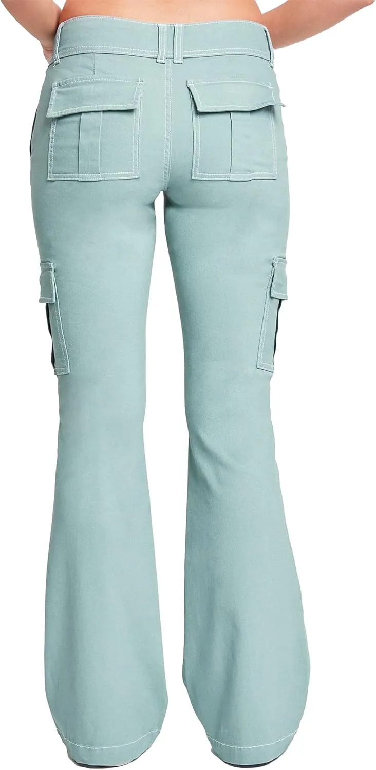 YMI Jeans Women's 2 Button Low Rise Cargo Flare Pants
