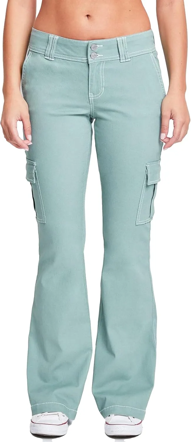 YMI Jeans Women's 2 Button Low Rise Cargo Flare Pants