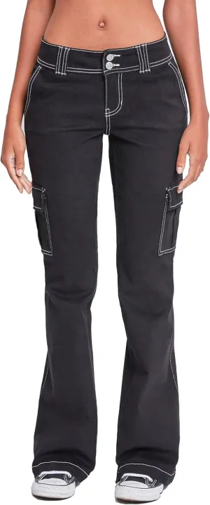 YMI Jeans Women's 2 Button Low Rise Cargo Flare Pants