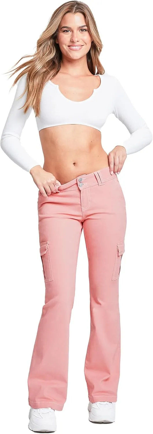 YMI Jeans Women's 2 Button Low Rise Cargo Flare Pants