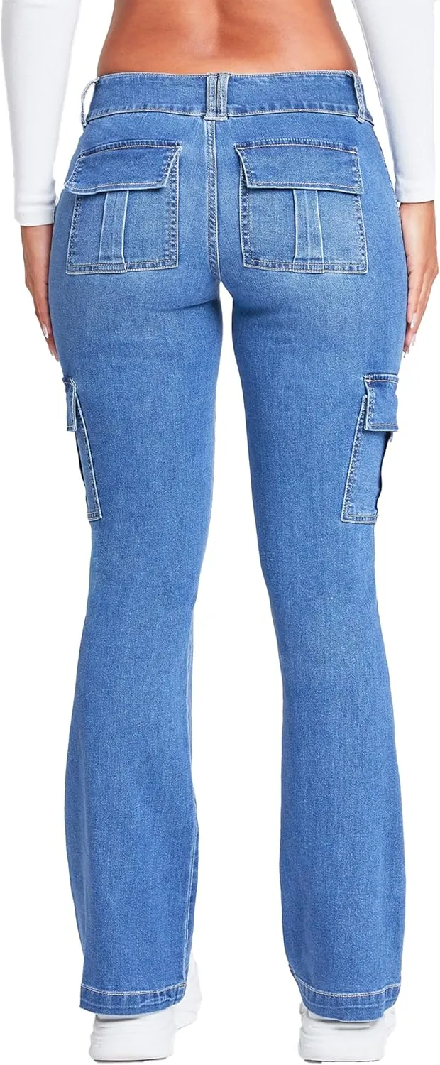 YMI Women's Low Rise Cargo Flare Jean