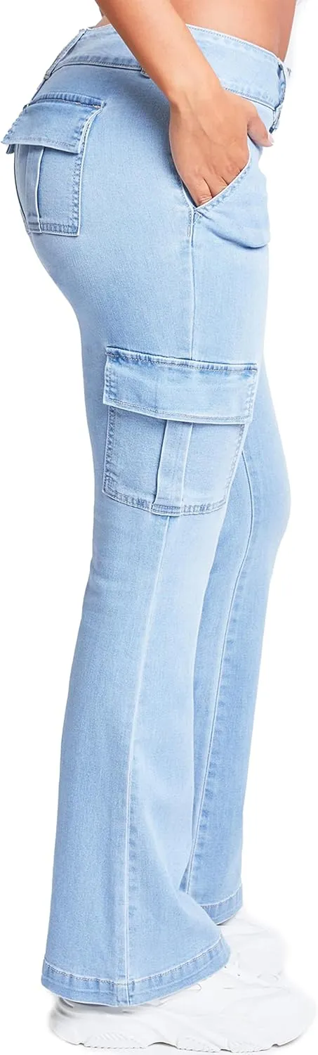 YMI Women's Low Rise Cargo Flare Jean