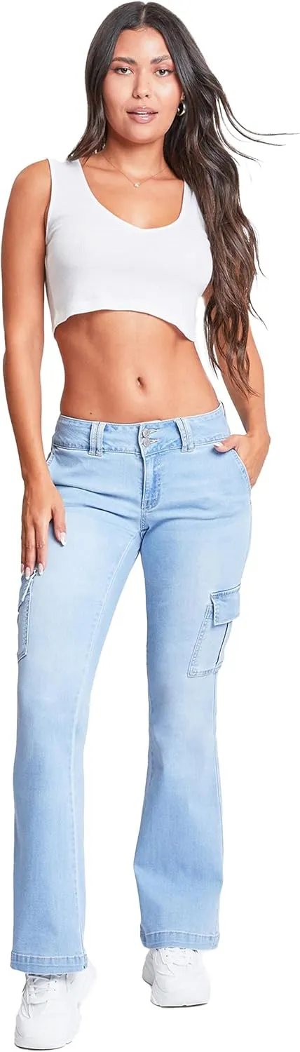 YMI Women's Low Rise Cargo Flare Jean