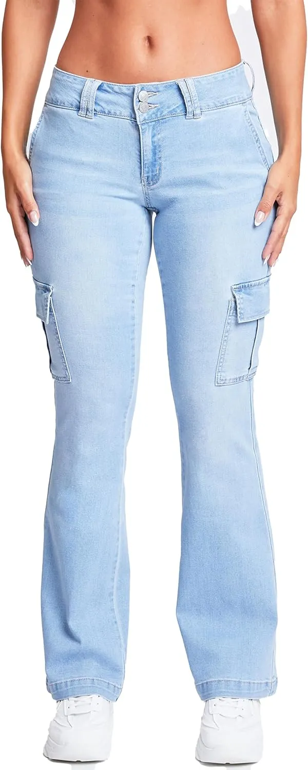 YMI Women's Low Rise Cargo Flare Jean