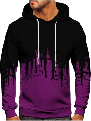 Ymosrh Mens Fleece Hoodies Men Gradient Color Pullover Long Sleeve Hooded Sweatshirt Tops Blouse Hoodies Pullover