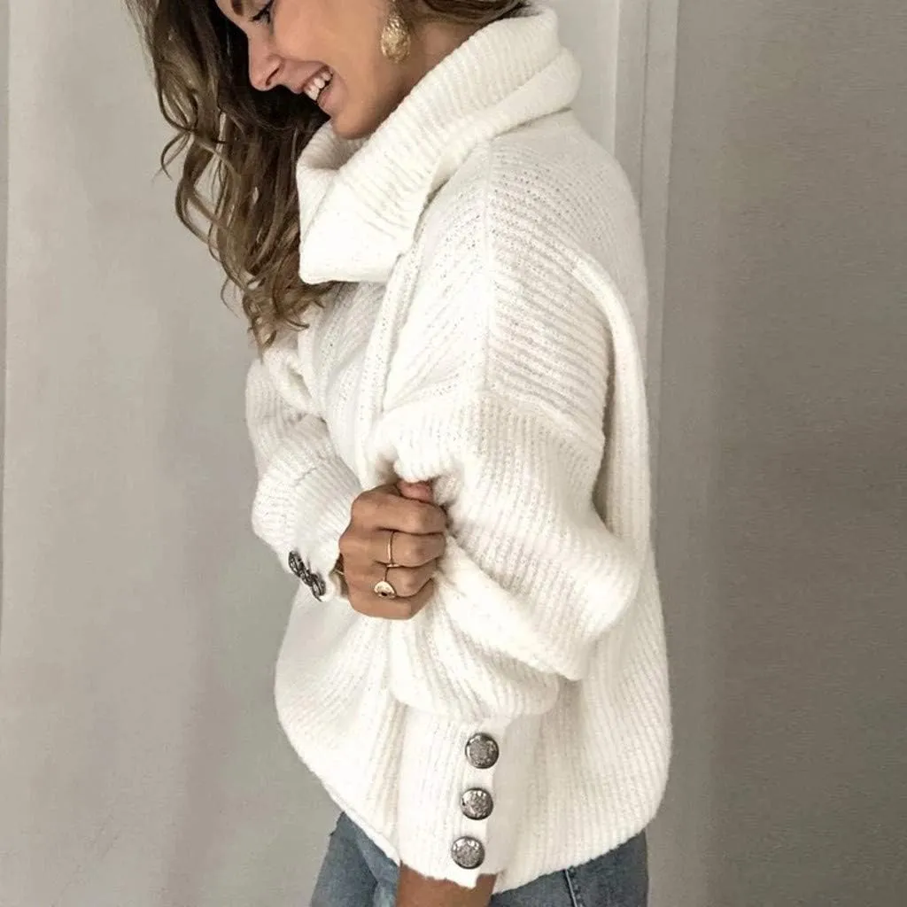 Ymosrh Women's Striped Sweater Fall Winter Sweaters Turtleneck Long Sleeve Chunky Knit Oversized Sweater Jumper Tops