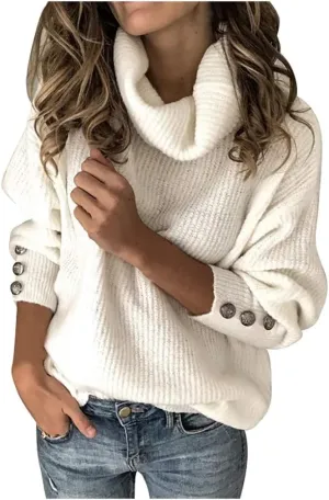 Ymosrh Women's Striped Sweater Fall Winter Sweaters Turtleneck Long Sleeve Chunky Knit Oversized Sweater Jumper Tops