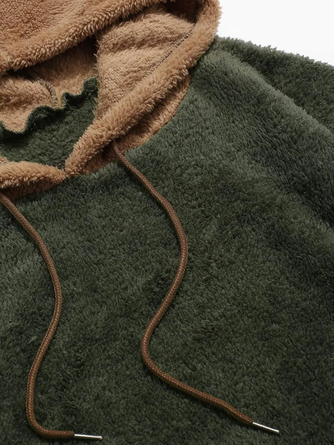 ZAFUL Color Blocking Fuzzy Hoodie Unisex Men Sherpa Pullover Loose Fluffy Sweatshirt
