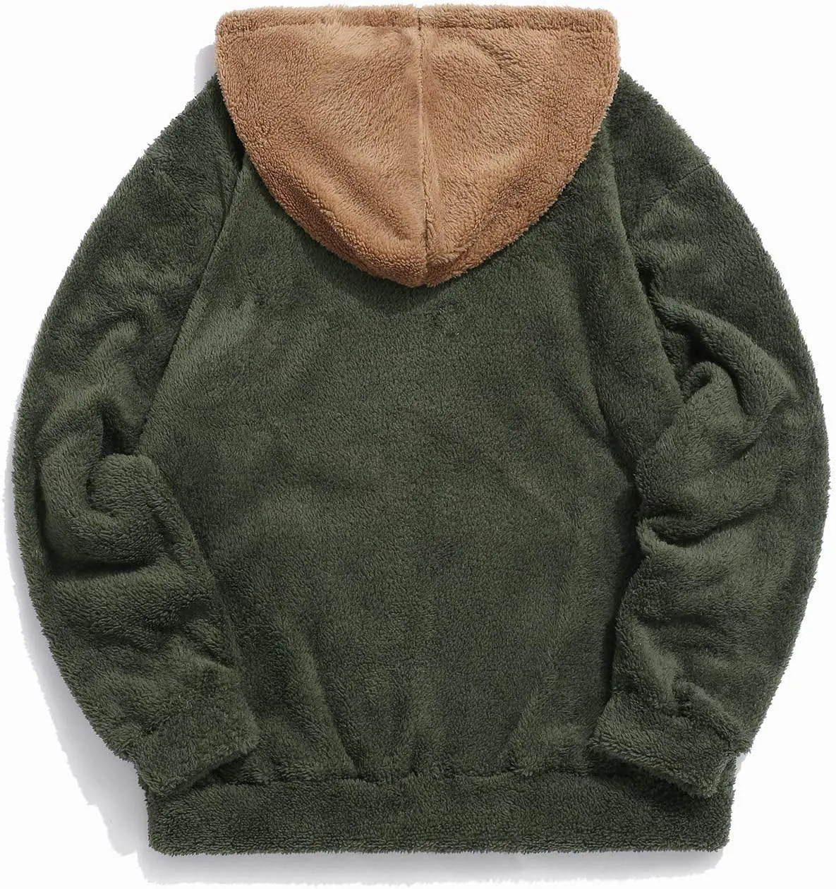 ZAFUL Color Blocking Fuzzy Hoodie Unisex Men Sherpa Pullover Loose Fluffy Sweatshirt