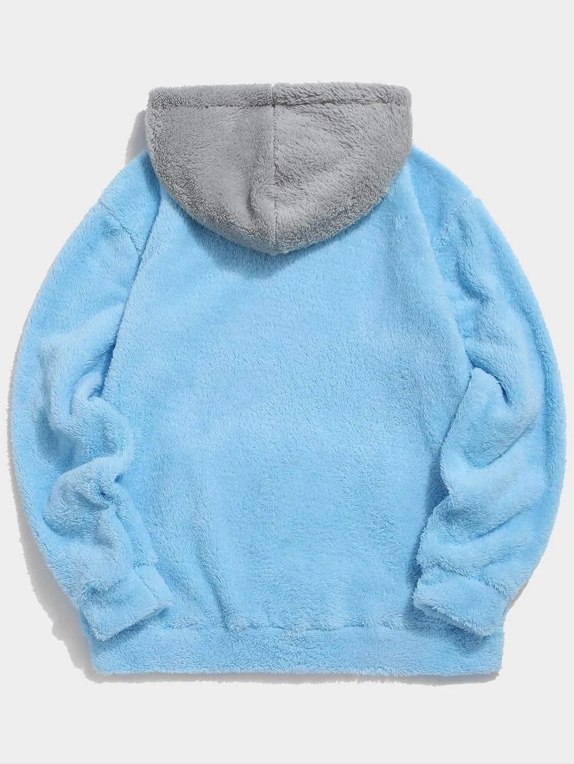 ZAFUL Color Blocking Fuzzy Hoodie Unisex Men Sherpa Pullover Loose Fluffy Sweatshirt