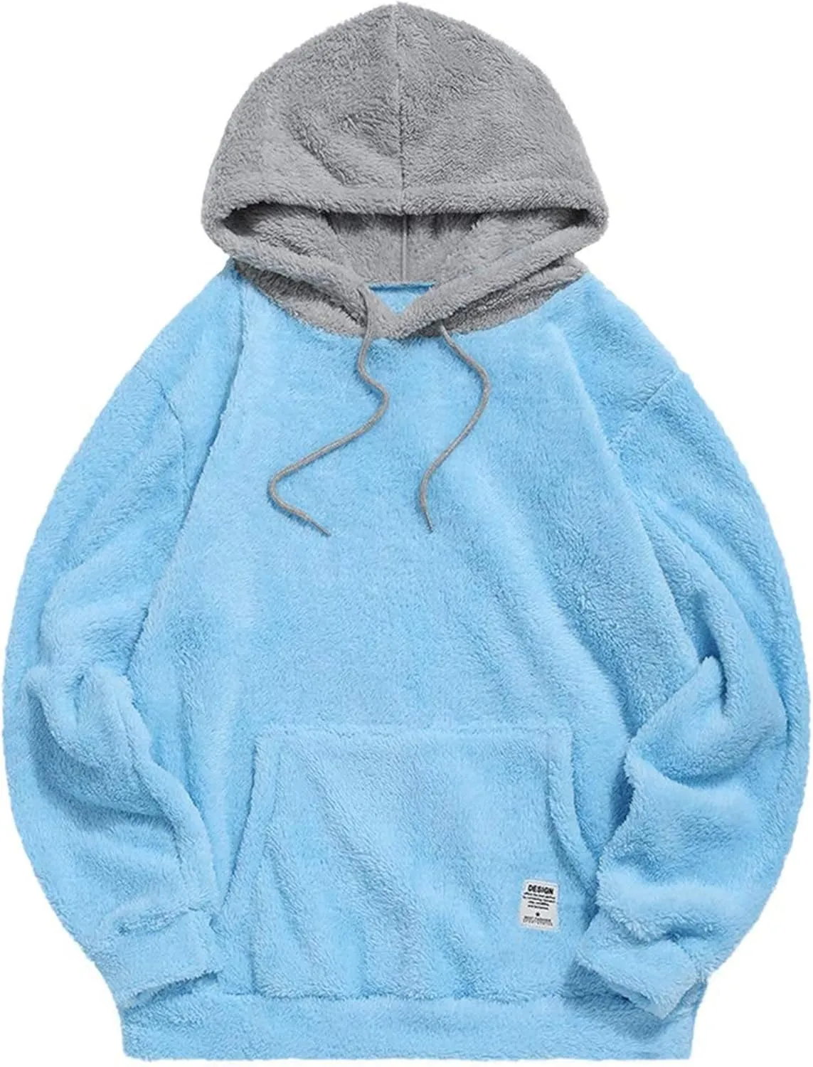 ZAFUL Color Blocking Fuzzy Hoodie Unisex Men Sherpa Pullover Loose Fluffy Sweatshirt