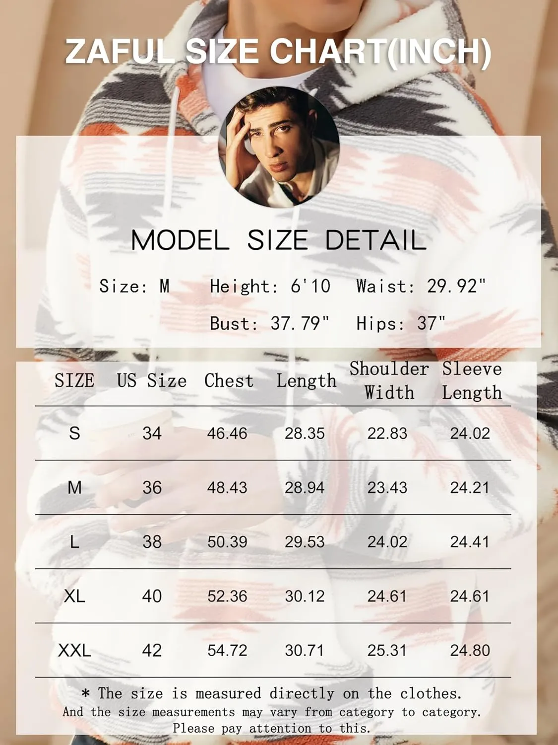 ZAFUL Men's Hoodies Ethnic Style Contrast Binding Kangaroo Pocket Loose Pullover Fuzzy Hoodie