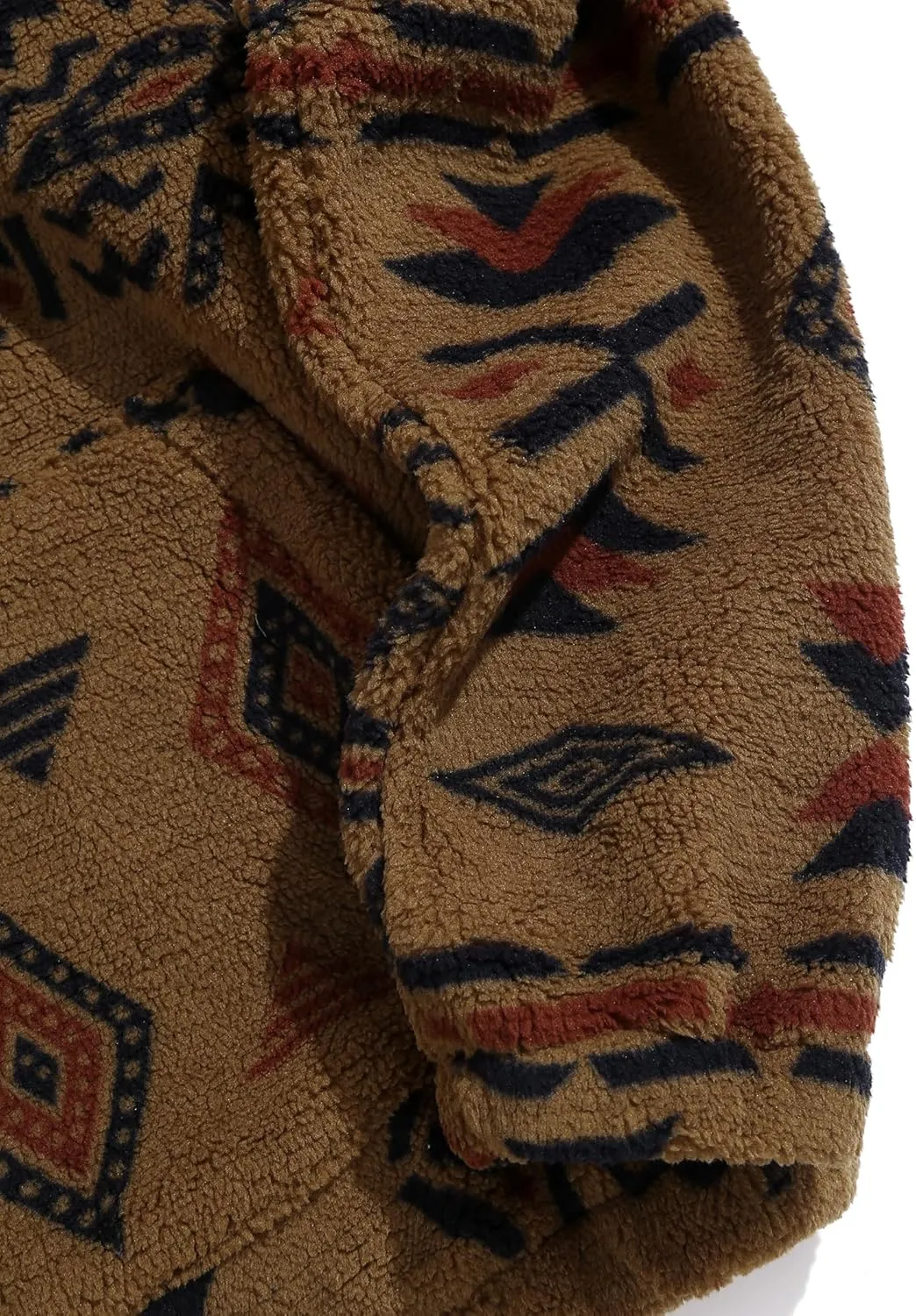 ZAFUL Men's Hoodies Ethnic Style Contrast Binding Kangaroo Pocket Loose Pullover Fuzzy Hoodie