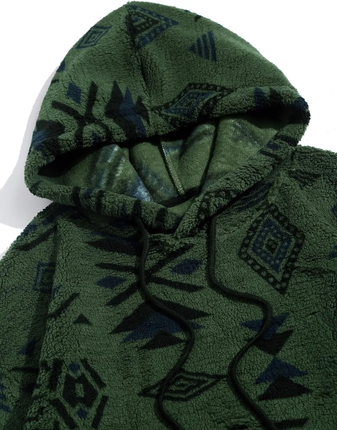ZAFUL Men's Hoodies Ethnic Style Contrast Binding Kangaroo Pocket Loose Pullover Fuzzy Hoodie