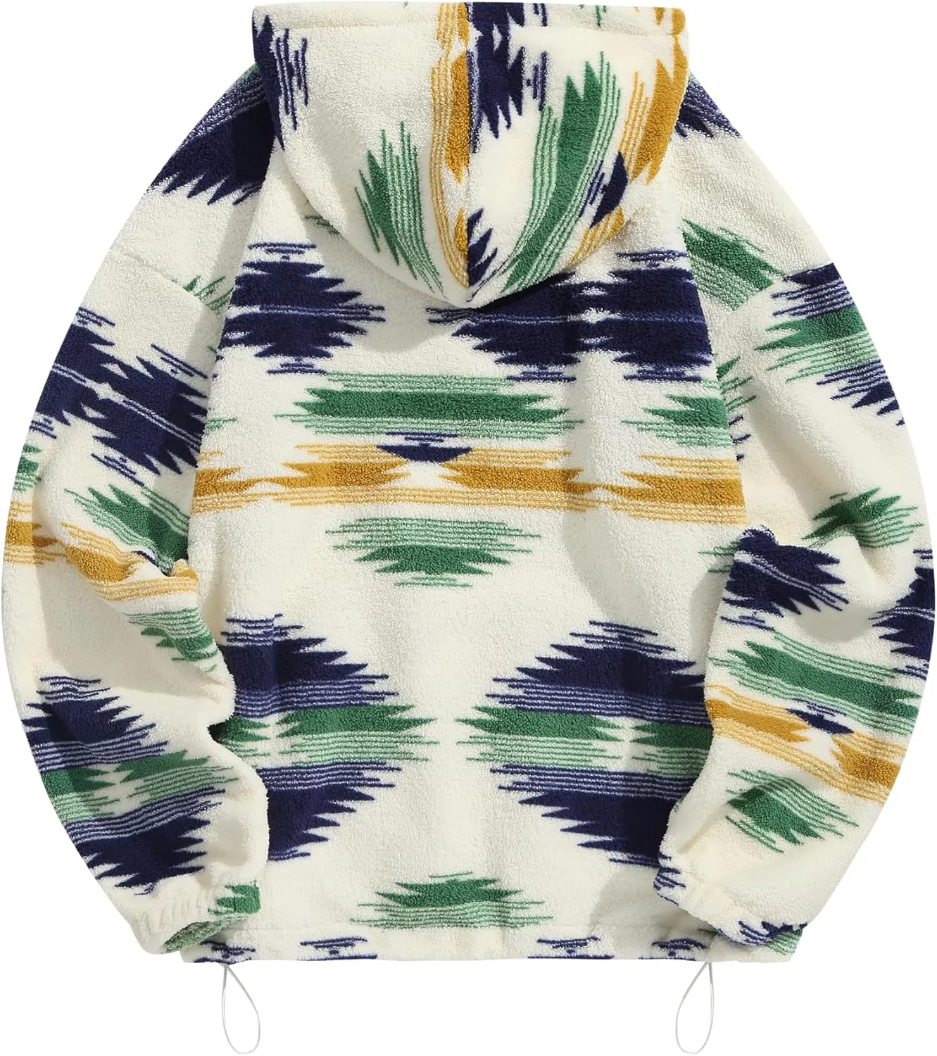 ZAFUL Men's Hoodies Ethnic Style Contrast Binding Kangaroo Pocket Loose Pullover Fuzzy Hoodie