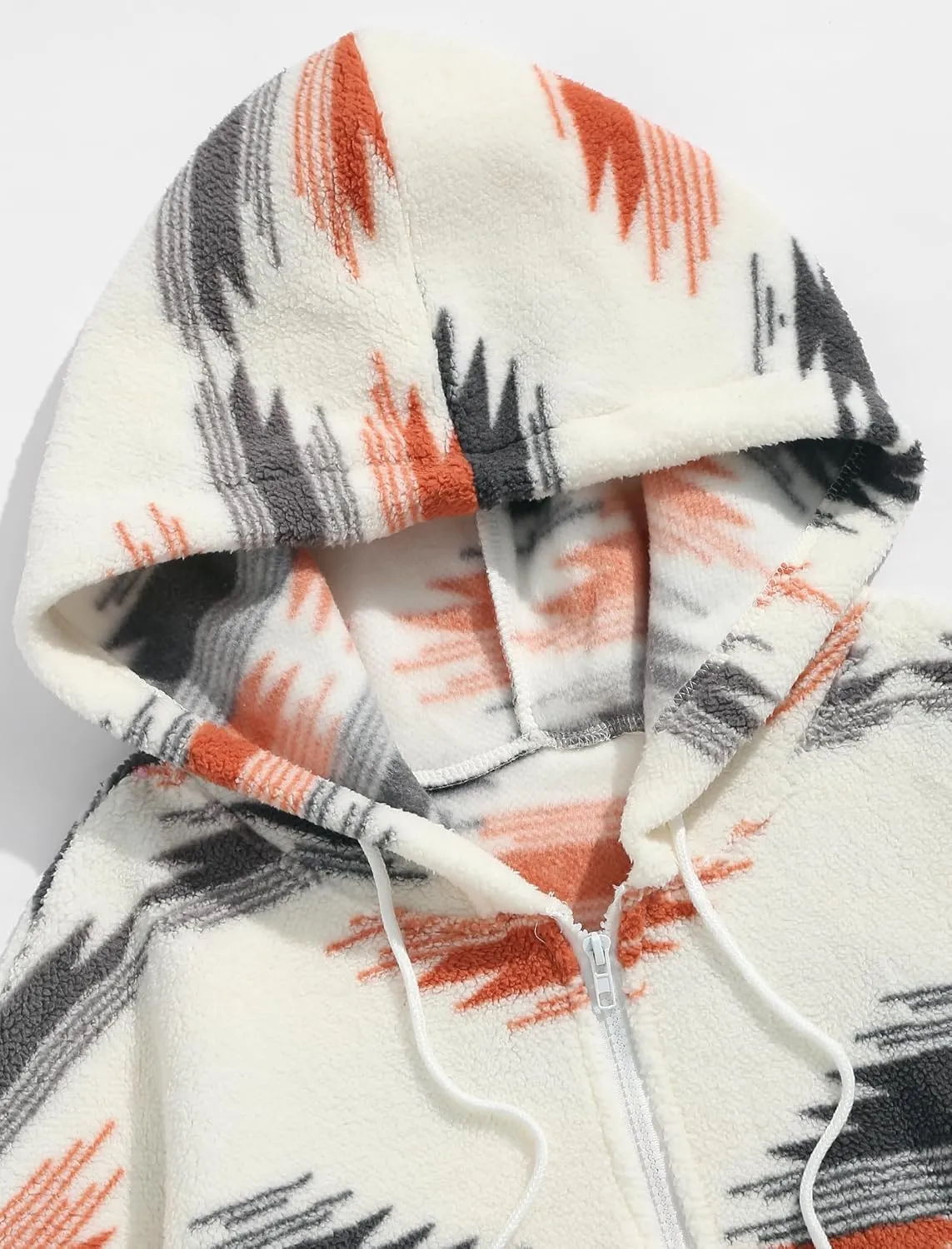 ZAFUL Men's Hoodies Ethnic Style Contrast Binding Kangaroo Pocket Loose Pullover Fuzzy Hoodie