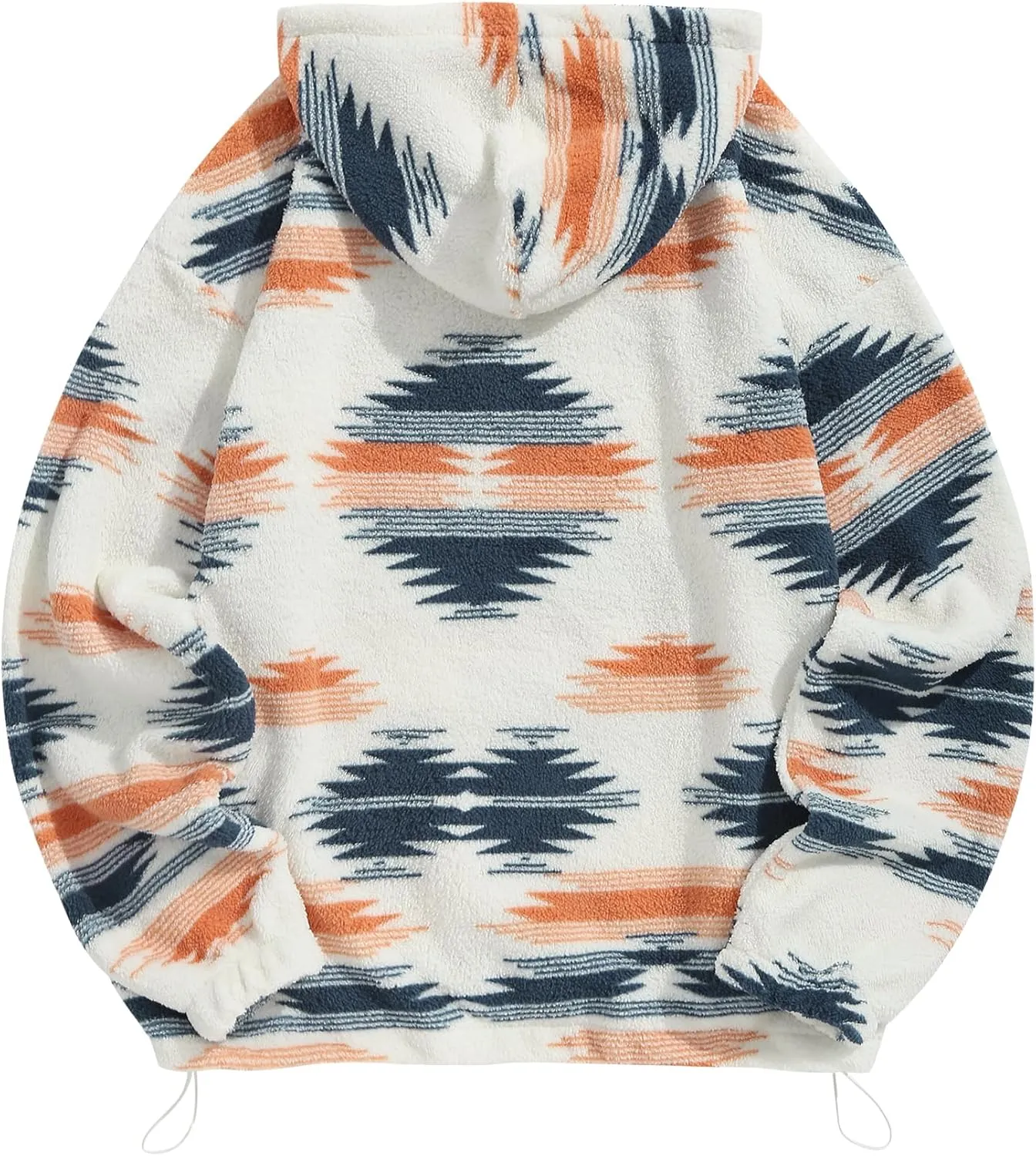 ZAFUL Men's Hoodies Ethnic Style Contrast Binding Kangaroo Pocket Loose Pullover Fuzzy Hoodie