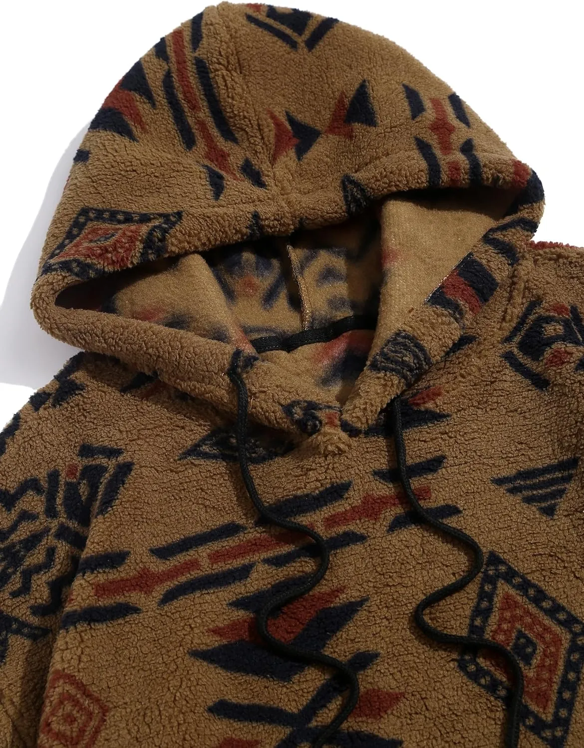 ZAFUL Men's Hoodies Ethnic Style Contrast Binding Kangaroo Pocket Loose Pullover Fuzzy Hoodie
