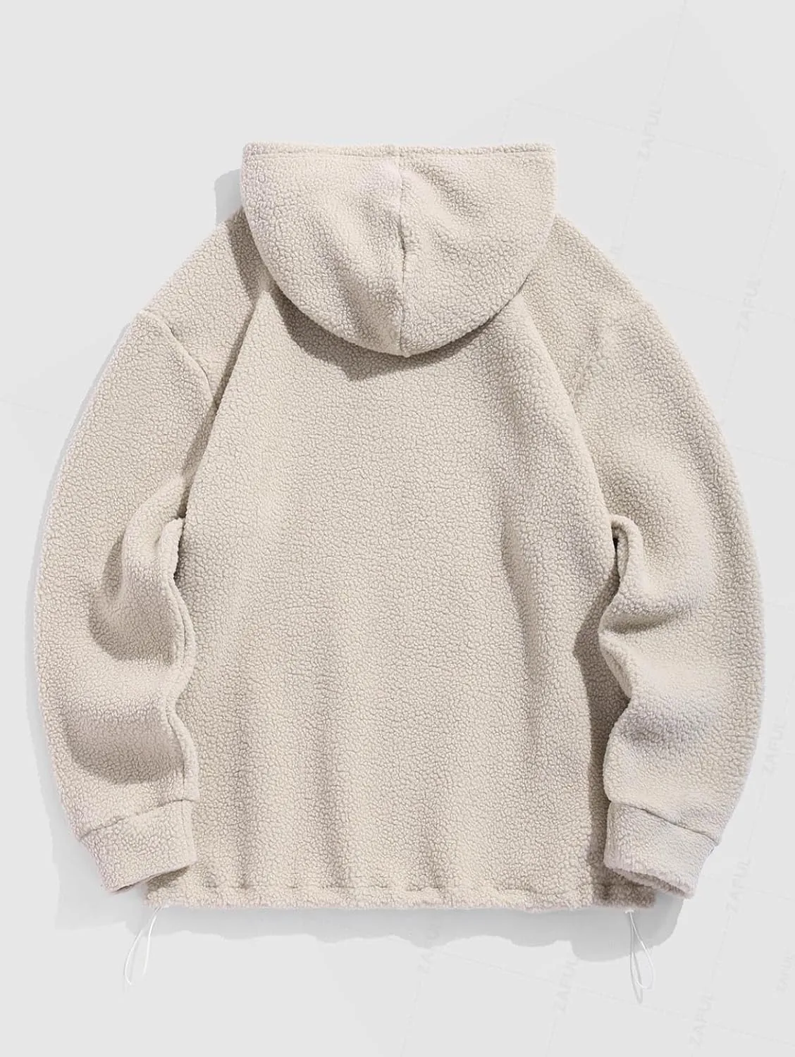 ZAFUL Men's Hoodies Ethnic Style Contrast Binding Kangaroo Pocket Loose Pullover Fuzzy Hoodie