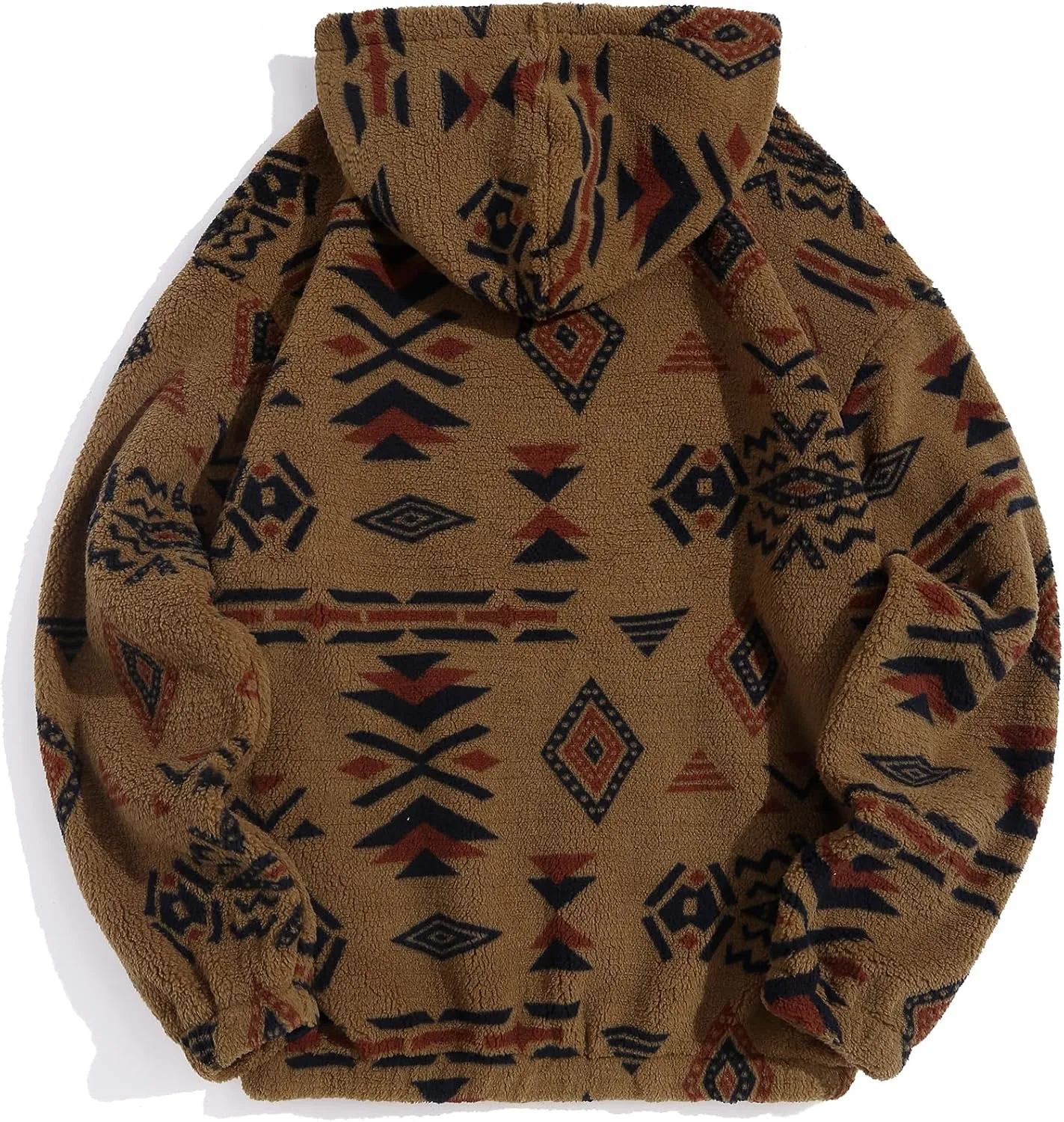 ZAFUL Men's Hoodies Ethnic Style Contrast Binding Kangaroo Pocket Loose Pullover Fuzzy Hoodie