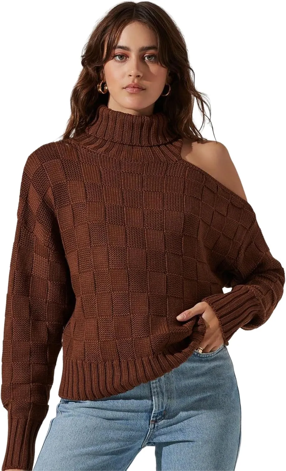 ZAFUL Women's 2023 Fall Turtleneck Pullover Sweater Cold Shoulder Knit Jumper Tops Cutout Off The Shoulder Sweaters