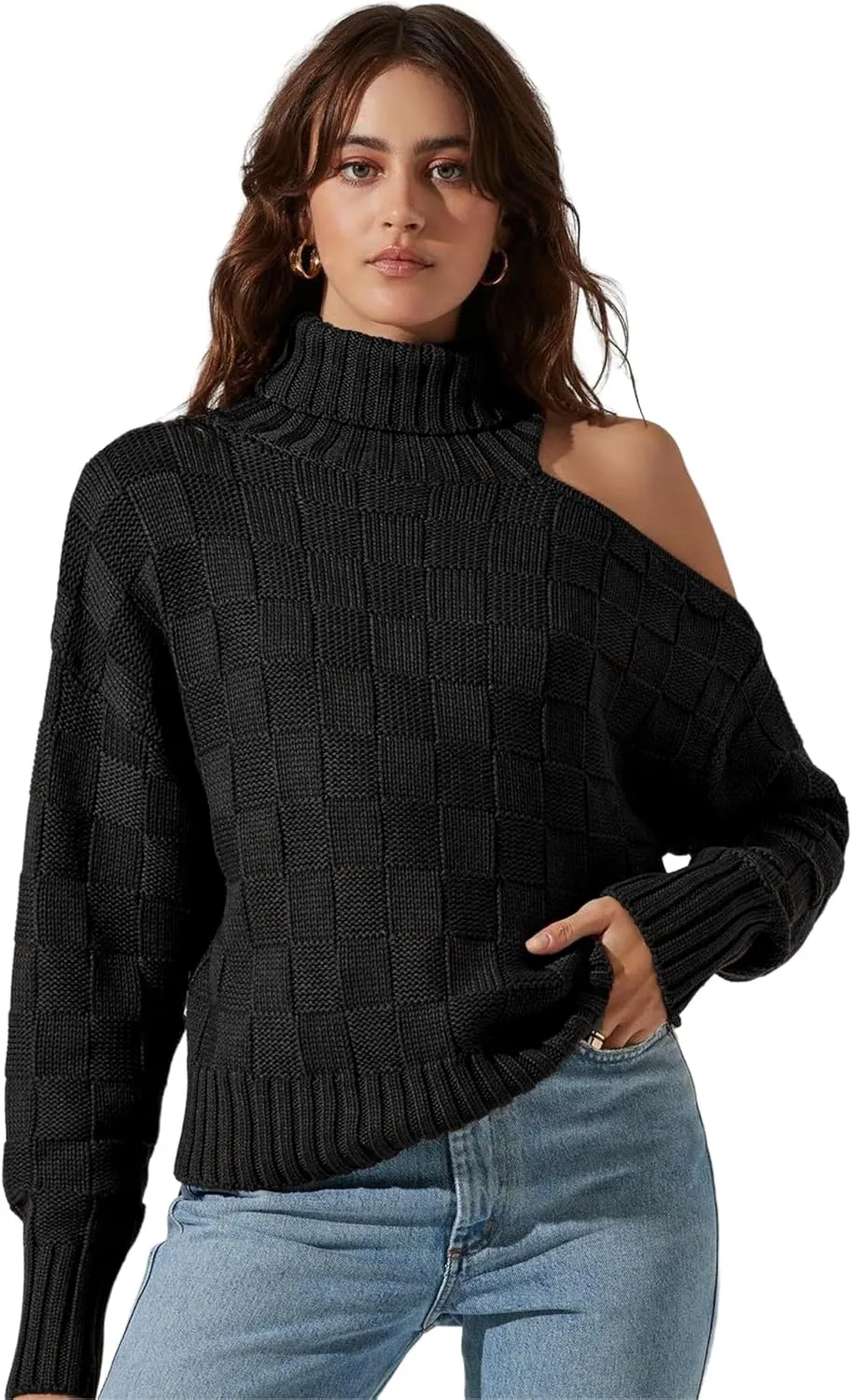 ZAFUL Women's 2023 Fall Turtleneck Pullover Sweater Cold Shoulder Knit Jumper Tops Cutout Off The Shoulder Sweaters