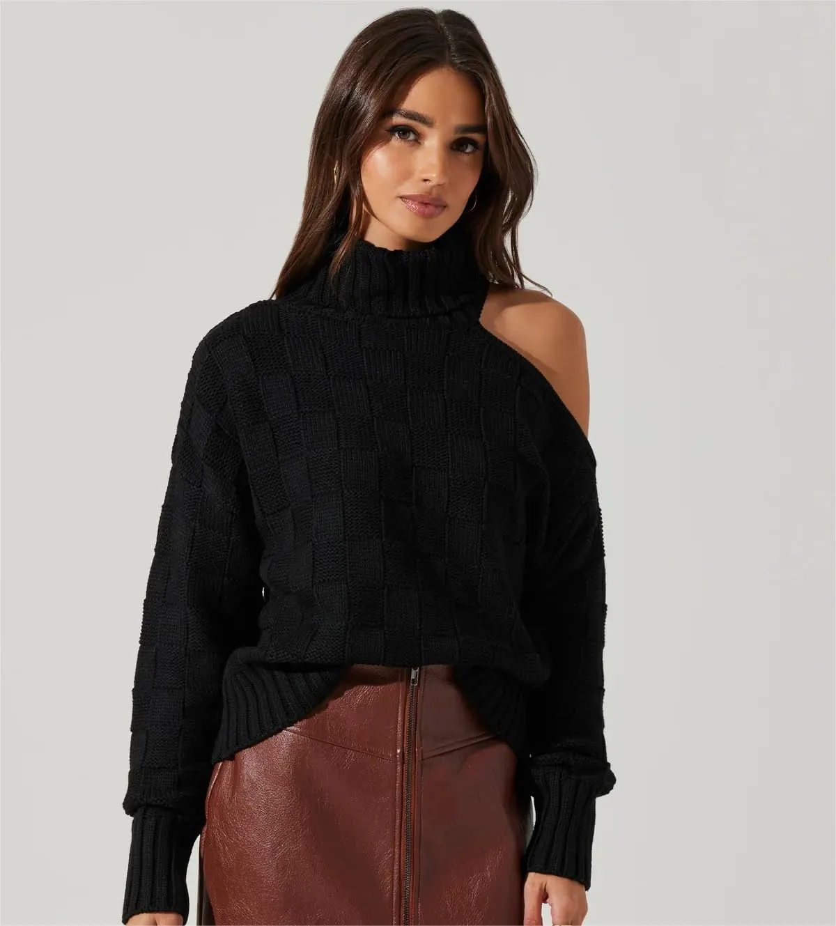 ZAFUL Women's 2023 Fall Turtleneck Pullover Sweater Cold Shoulder Knit Jumper Tops Cutout Off The Shoulder Sweaters