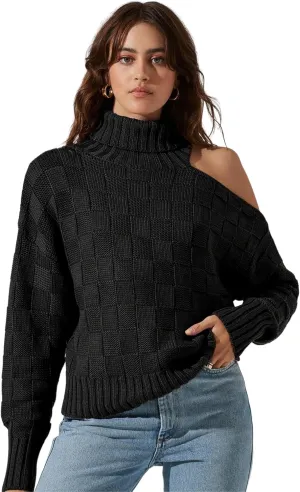 ZAFUL Women's 2023 Fall Turtleneck Pullover Sweater Cold Shoulder Knit Jumper Tops Cutout Off The Shoulder Sweaters