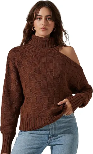 ZAFUL Women's 2023 Fall Turtleneck Pullover Sweater Cold Shoulder Knit Jumper Tops Cutout Off The Shoulder Sweaters
