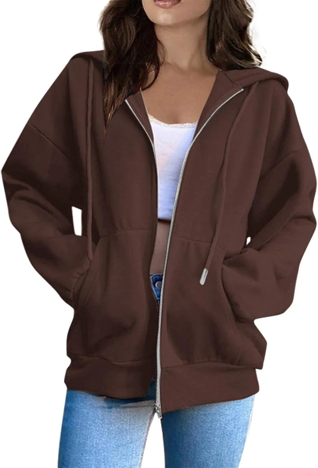 Zip Up Hoodie Women 2025 Long Sleeve Oversized Sweatshirts for Women Y2K Jacket with Pockets Fall Fashion Clothes