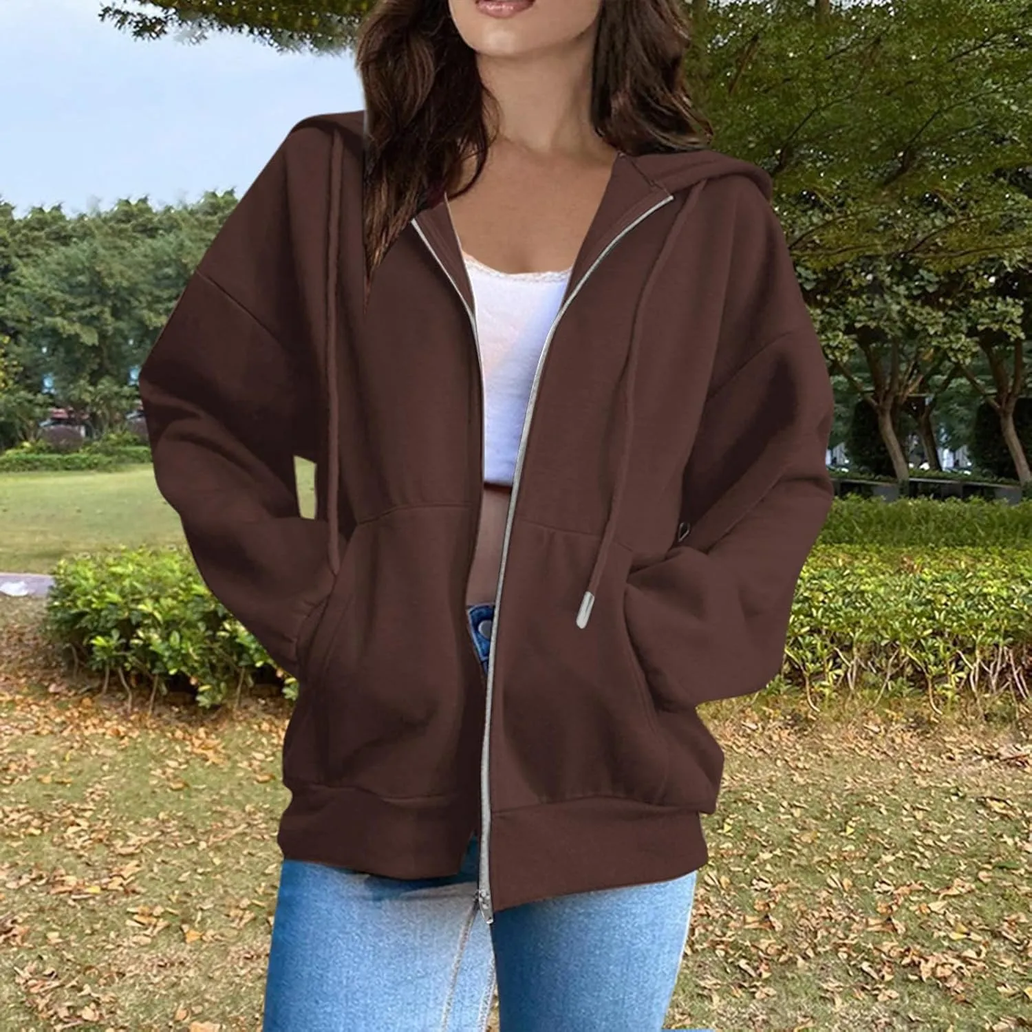 Zip Up Hoodie Women 2025 Long Sleeve Oversized Sweatshirts for Women Y2K Jacket with Pockets Fall Fashion Clothes
